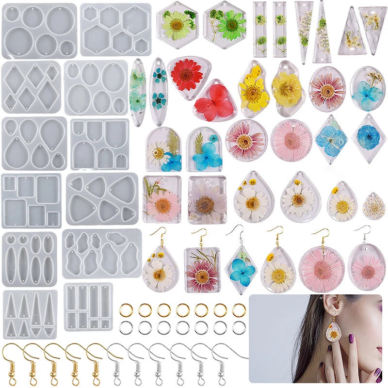 Earring Pendant Silicone Casting Mold For DIY UV Epoxy Resin Necklace Keychain Jewelry Mould Making Tools Handmade Craft Kit Set