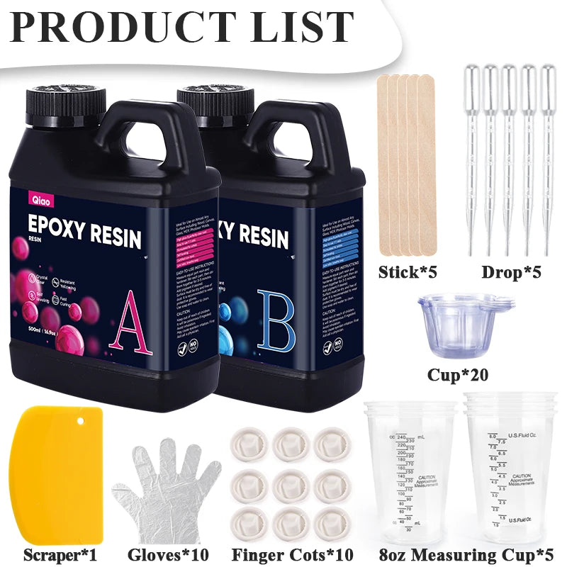 1:1 Crystal Clear Epoxy Resin Kit – Fast Cure, Heat Resistant for Art, Jewelry, Wood Table Tops & DIY Coating Projects