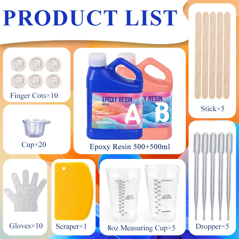 Epoxy Resin Kit Easy Mix 1:1 Crystal Clear Resin Bubble Free No Yellowing UV Resistant for DIY Crafts Jewelry Making