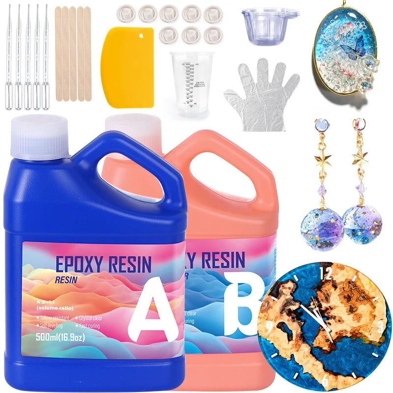 Epoxy Resin Kit Easy Mix 1:1 Crystal Clear Resin Bubble Free No Yellowing UV Resistant for DIY Crafts Jewelry Making