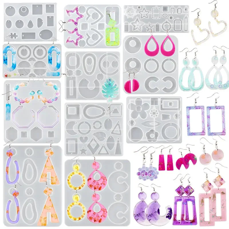 Silicone Earring Molds Earring Resin Mold Jewelry Making Casting Tools Earring Hooks for Craft DIY Charms Pendant Earring Making